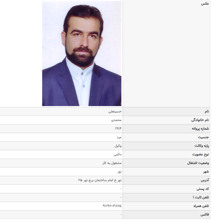 پروانه وکالت حسینعلی محمدی